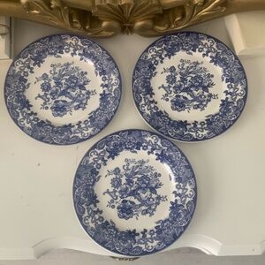 La Primula Blue & White Rimmed Bird Bowl Italy PRL54 LOT 3 plates